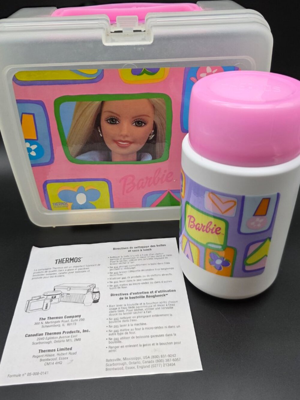 Vintage Barbie Thermos Lunch Box Frosted Clear Plastic 1999 NOS W/Thermos!